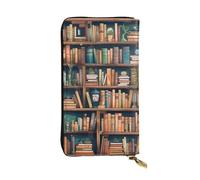 LKTPSKQRY Womens Wallet Leather Slim Wallet Long Card Holder Case Zip Clutch Cartoon Bookshelf Bookworm Travel Purse