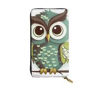 LKTPSKQRY Womens Wallet Leather Slim Wallet Long Card Holder Case Zip Clutch Cartoon Green Cute Owl Travel Purse