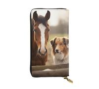LKTPSKQRY Womens Wallet Leather Slim Wallet Long Card Holder Case Zip Clutch Collie Dog and Horse Together Travel Purse