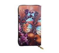 LKTPSKQRY Womens Wallet Leather Slim Wallet Long Card Holder Case Zip Clutch Colorful Butterflies on Flowers Travel Purse