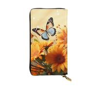 LKTPSKQRY Womens Wallet Leather Slim Wallet Long Card Holder Case Zip Clutch Cute Sunflower and Butterfly Travel Purse