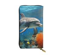 LKTPSKQRY Womens Wallet Leather Slim Wallet Long Card Holder Case Zip Clutch Dolphins Blue Travel Purse