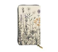 LKTPSKQRY Womens Wallet Leather Slim Wallet Long Card Holder Case Zip Clutch Floral Herbs Botanical Engraving Travel Purse