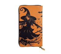 LKTPSKQRY Womens Wallet Leather Slim Wallet Long Card Holder Case Zip Clutch Halloween Witch Flying Travel Purse