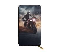 LKTPSKQRY Womens Wallet Leather Slim Wallet Long Card Holder Case Zip Clutch Man Ride A Motorcycle Travel Purse