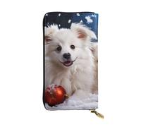 LKTPSKQRY Womens Wallet Leather Slim Wallet Long Card Holder Case Zip Clutch Merry Christmas White Snow Dog Travel Purse