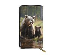 LKTPSKQRY Womens Wallet Leather Slim Wallet Long Card Holder Case Zip Clutch Mother Brown Bears Protect Cubs Travel Purse