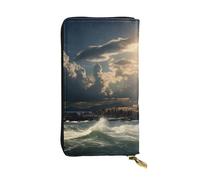LKTPSKQRY Womens Wallet Leather Slim Wallet Long Card Holder Case Zip Clutch Old Lighthouse by The Sea Travel Purse