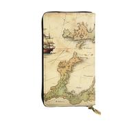 LKTPSKQRY Womens Wallet Leather Slim Wallet Long Card Holder Case Zip Clutch Old Treasure Map Travel Purse