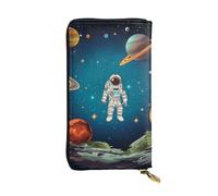 LKTPSKQRY Womens Wallet Leather Slim Wallet Long Card Holder Case Zip Clutch Outer Space Rocket Astronaut Travel Purse