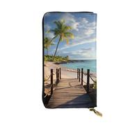 LKTPSKQRY Womens Wallet Leather Slim Wallet Long Card Holder Case Zip Clutch Palm Trees Beach Sea Ocean Travel Purse