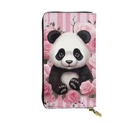 LKTPSKQRY Womens Wallet Leather Slim Wallet Long Card Holder Case Zip Clutch Panda Rose Flowers White Stripe Travel Purse