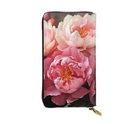 LKTPSKQRY Womens Wallet Leather Slim Wallet Long Card Holder Case Zip Clutch Peony Flowers Blossom Travel Purse