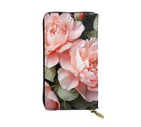 LKTPSKQRY Womens Wallet Leather Slim Wallet Long Card Holder Case Zip Clutch Peony Flowers Rose Travel Purse