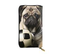 LKTPSKQRY Womens Wallet Leather Slim Wallet Long Card Holder Case Zip Clutch Pug Dogs with Soccer Ball Football Travel Purse