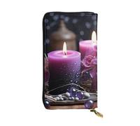 LKTPSKQRY Womens Wallet Leather Slim Wallet Long Card Holder Case Zip Clutch Purple Flowers and Candles Travel Purse