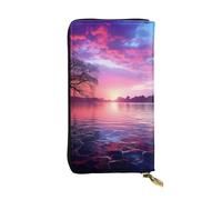 LKTPSKQRY Womens Wallet Leather Slim Wallet Long Card Holder Case Zip Clutch Purple Sunset on Water Travel Purse
