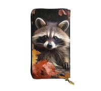 LKTPSKQRY Womens Wallet Leather Slim Wallet Long Card Holder Case Zip Clutch Raccoon in The Fall Tree Hole Travel Purse