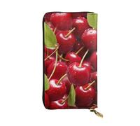 LKTPSKQRY Womens Wallet Leather Slim Wallet Long Card Holder Case Zip Clutch Red Cherries Travel Purse
