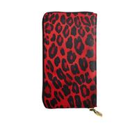 LKTPSKQRY Womens Wallet Leather Slim Wallet Long Card Holder Case Zip Clutch Red Leopard Pattern Travel Purse