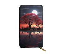 LKTPSKQRY Womens Wallet Leather Slim Wallet Long Card Holder Case Zip Clutch Red Tree Lake Moon Travel Purse