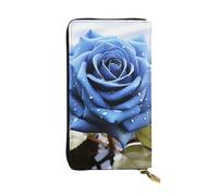 LKTPSKQRY Womens Wallet Leather Slim Wallet Long Card Holder Case Zip Clutch Romantic Blue Rose Travel Purse