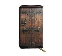 LKTPSKQRY Womens Wallet Leather Slim Wallet Long Card Holder Case Zip Clutch Rustic Stall Wooden Door Travel Purse