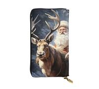 LKTPSKQRY Womens Wallet Leather Slim Wallet Long Card Holder Case Zip Clutch Santa Claus and Deer Elk Travel Purse