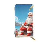 LKTPSKQRY Womens Wallet Leather Slim Wallet Long Card Holder Case Zip Clutch Santa Claus at Beach Travel Purse