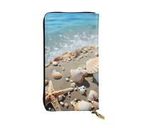 LKTPSKQRY Womens Wallet Leather Slim Wallet Long Card Holder Case Zip Clutch Sea Beach Seashells Starfish Blue Travel Purse
