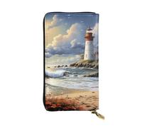 LKTPSKQRY Womens Wallet Leather Slim Wallet Long Card Holder Case Zip Clutch Sea Lighthouse Sandbeach Travel Purse