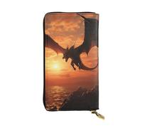 LKTPSKQRY Womens Wallet Leather Slim Wallet Long Card Holder Case Zip Clutch Sea Sunset Flying Dragon Travel Purse