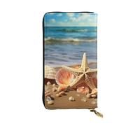 LKTPSKQRY Womens Wallet Leather Slim Wallet Long Card Holder Case Zip Clutch Seashells on The Sandy Beach Travel Purse