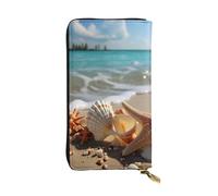 LKTPSKQRY Womens Wallet Leather Slim Wallet Long Card Holder Case Zip Clutch Seashells Starfish on Beach Travel Purse