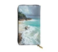 LKTPSKQRY Womens Wallet Leather Slim Wallet Long Card Holder Case Zip Clutch Serene Coastal Travel Purse