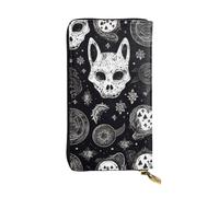 LKTPSKQRY Womens Wallet Leather Slim Wallet Long Card Holder Case Zip Clutch Skull Cat Moon Gothic Travel Purse