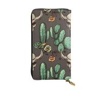 LKTPSKQRY Womens Wallet Leather Slim Wallet Long Card Holder Case Zip Clutch Skull of Bull and Cute Cactus Travel Purse