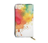 LKTPSKQRY Womens Wallet Leather Slim Wallet Long Card Holder Case Zip Clutch Stains of Watercolor Paint Splatters Travel Purse