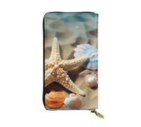 LKTPSKQRY Womens Wallet Leather Slim Wallet Long Card Holder Case Zip Clutch Starfish Coral and Seashell Travel Purse