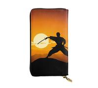 LKTPSKQRY Womens Wallet Leather Slim Wallet Long Card Holder Case Zip Clutch Sun Karate Silhouette Travel Purse