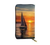 LKTPSKQRY Womens Wallet Leather Slim Wallet Long Card Holder Case Zip Clutch Sunrise Sailing Boat Travel Purse