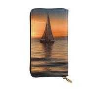 LKTPSKQRY Womens Wallet Leather Slim Wallet Long Card Holder Case Zip Clutch Sunset Beach Sailboat Travel Purse