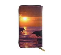 LKTPSKQRY Womens Wallet Leather Slim Wallet Long Card Holder Case Zip Clutch Sunset Dolphins Travel Purse