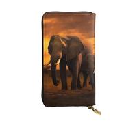 LKTPSKQRY Womens Wallet Leather Slim Wallet Long Card Holder Case Zip Clutch Sunset Parent-Child Elephant Travel Purse