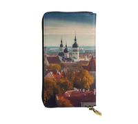 LKTPSKQRY Womens Wallet Leather Slim Wallet Long Card Holder Case Zip Clutch Tallinn Estonia Cityscape Travel Purse
