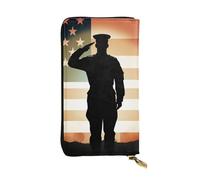 LKTPSKQRY Womens Wallet Leather Slim Wallet Long Card Holder Case Zip Clutch Thank You Soldier Saluting America Flag Travel Purse