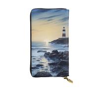 LKTPSKQRY Womens Wallet Leather Slim Wallet Long Card Holder Case Zip Clutch The Seaside Lighthouse Travel Purse