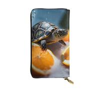 LKTPSKQRY Womens Wallet Leather Slim Wallet Long Card Holder Case Zip Clutch Turtles Emerging from Oranges Travel Purse