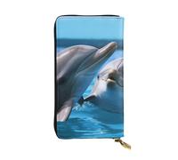 LKTPSKQRY Womens Wallet Leather Slim Wallet Long Card Holder Case Zip Clutch Two Dolphins in The Water Travel Purse
