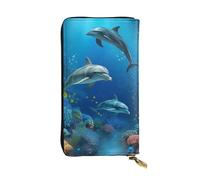 LKTPSKQRY Womens Wallet Leather Slim Wallet Long Card Holder Case Zip Clutch Underwater World Dolphins Coral Travel Purse
